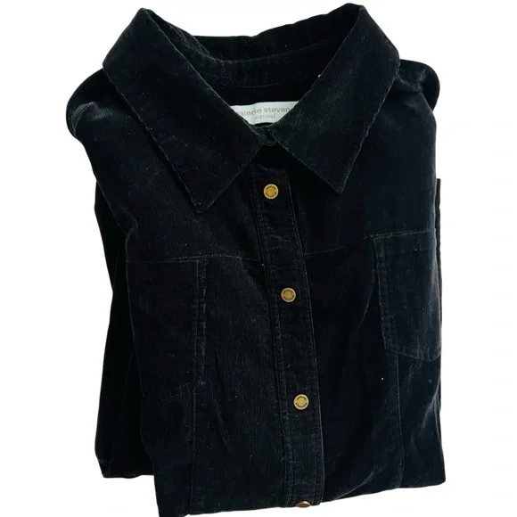 Valerie Stevens Black Button-Down Corduroy Long Sleeve Shirt - Picture 5 of 5